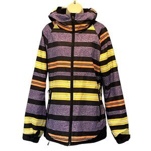 686 Manual Heather Iris Striped Insulated Hooded Zip Ski Snowboard Jacket